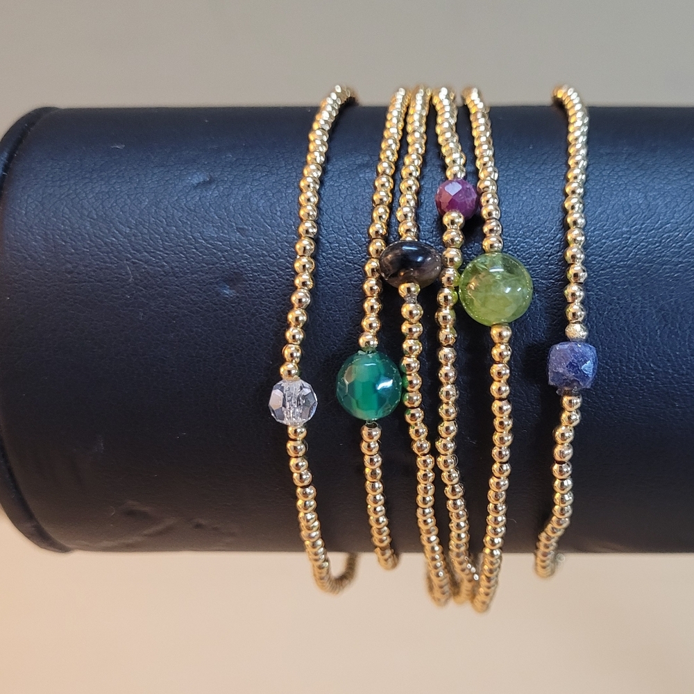 November Citrine Bracelet Semi-precious Gemstone/18K Gold-plated Brass Beads - Picture 5 of 5